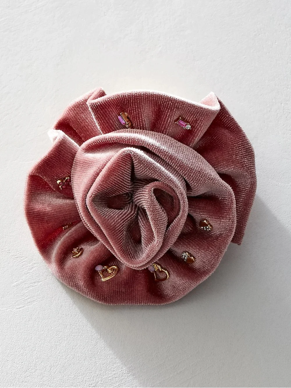 Free People Blush Pink Velvet Rose Brooch 5 Pairs of Stud Earrings Cross Heart